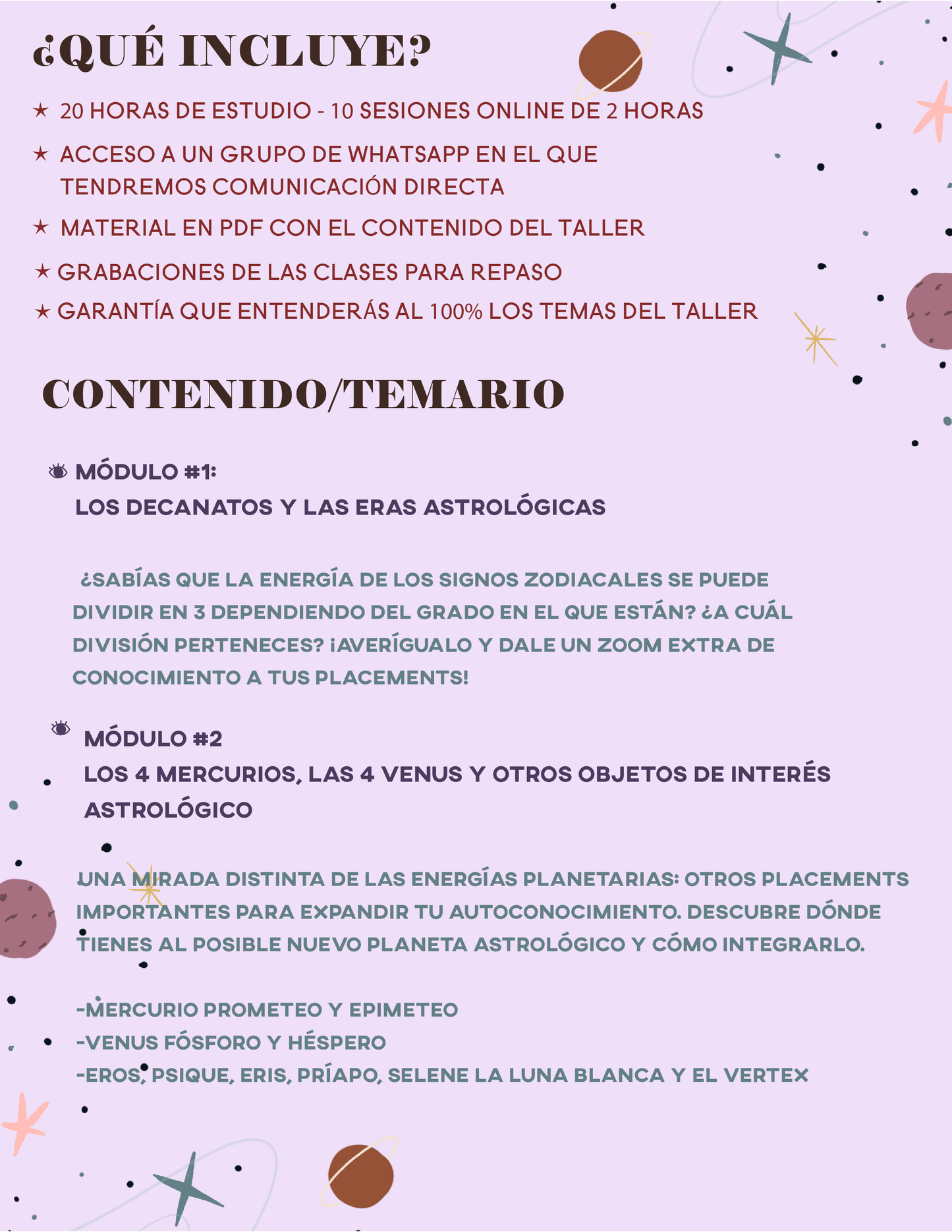 TALLER DE ASTROLOGÍA AVANZADO USD $195